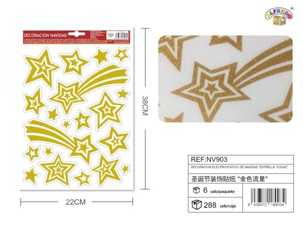 Decoración Electroestática de Navidad "Estrella Fugaz" Color Oro 22X38CM - Adornos navideños