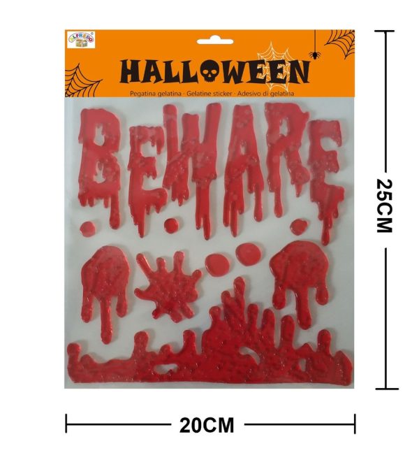 Decoración Halloween gel "Beware" 20x25 cm - Decoraciones de Halloween