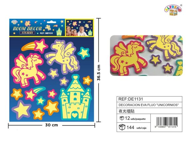Decoración de unicornios fluorescente EVA 30x36.5cm para cuartos infantiles