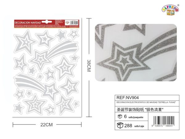 Decoración electrostática navideña "estrella fugaz" color plata 22x38cm