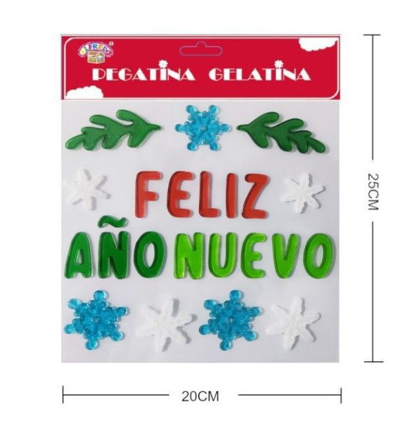 Decoración gel Navidad "Feliz Año Nuevo" 20x25 cm - Decoraciones navideñas