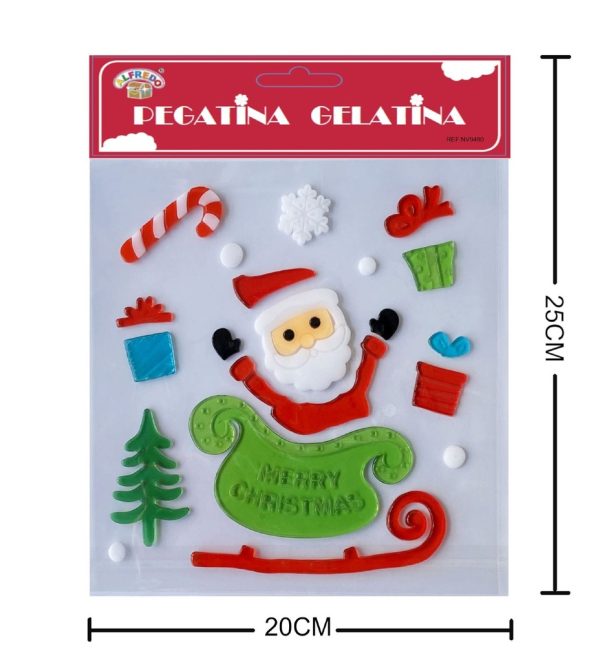 Decoración gel Navidad "Papá Noel en trineo" 20x25cm - Adorno navideño para fiestas