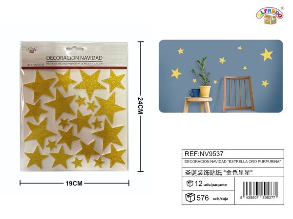 Decoración navidad "estrella oro purpurina" 19x24 cm - Adornos navideños