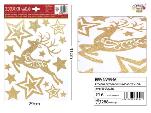 Decoración navideña "Ciervo con estrellas" color oro 29x41 cm - Decoraciones navideñas