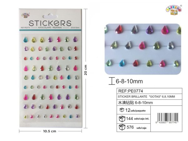 Pegatinas brillantes "Gotas" 6,8,10 mm - Adornos decorativos