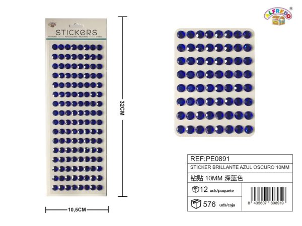 Pegatinas brillantes azul oscuro 10 mm 10,5x32 cm - Adornos decorativos