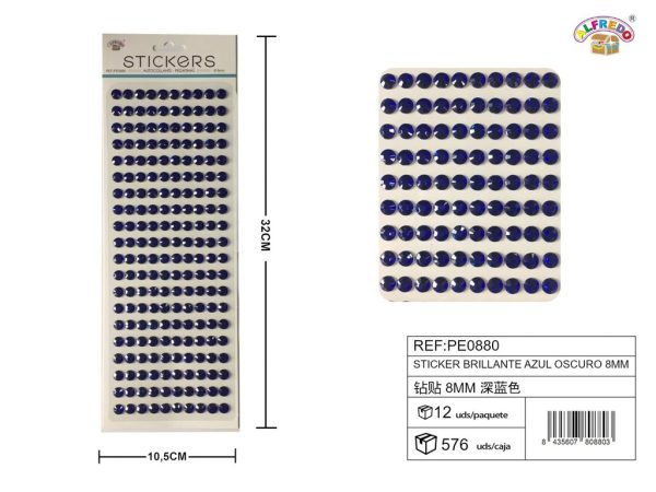 Pegatinas brillantes azul oscuro 8 mm 10,5x32 cm - Adornos decorativos