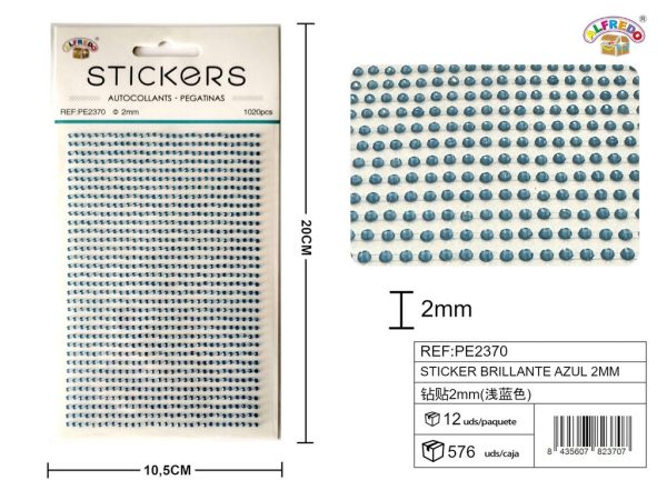 Pegatinas brillantes azules 2 mm, 1020 piezas 10 x 20 cm - Decoración