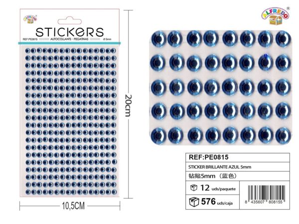 Pegatinas brillantes azules 5 mm 10 x 20 cm - Decoración