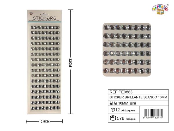 Pegatinas brillantes blancas 10 mm 10,5x32 cm - Adornos decorativos