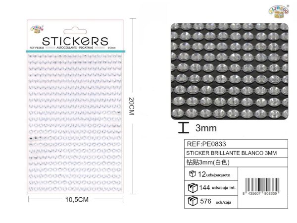 Pegatinas brillantes blancas 3 mm, 750 piezas 10 x 20 cm - Decoración