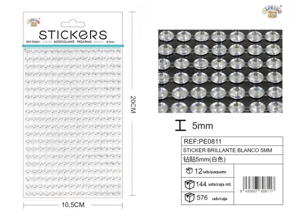 Pegatinas brillantes blancas 5 mm, 336 piezas 10 x 20 cm - Decoración