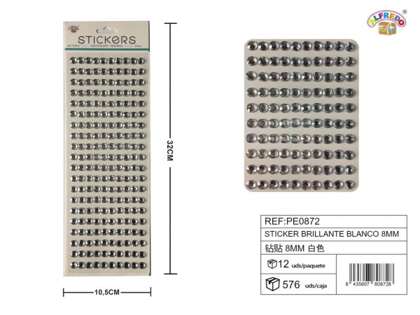 Pegatinas brillantes blancas 8 mm 10,5x32 cm - Adornos decorativos