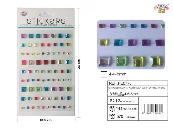 Pegatinas brillantes cuadrado multicolor 4,6,8 mm - Adornos decorativos