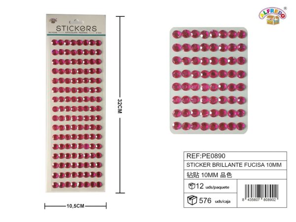 Pegatinas brillantes fucsias 10 mm 10,5x32 cm - Adornos decorativos