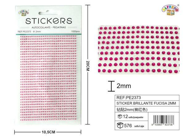 Pegatinas brillantes fucsias 2 mm, 1020 piezas 10 x 20 cm - Decoración