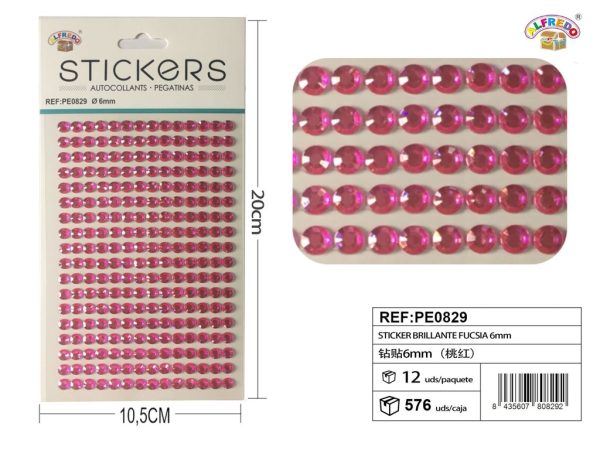 Pegatinas brillantes fucsias 6 mm 10 x 20 cm - Decoración