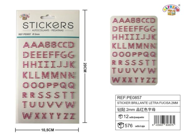 Pegatinas brillantes letras fucsias 2 mm 10 x 20 cm - Decoración