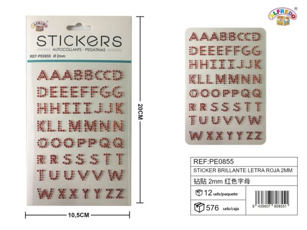 Pegatinas brillantes letras rojas 2 mm 10 x 20 cm - Decoración