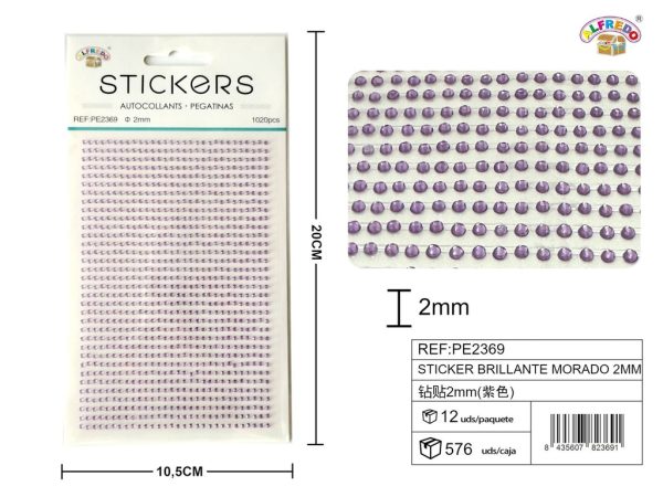 Pegatinas brillantes moradas 2 mm, 1020 piezas 10 x 20 cm - Decoración