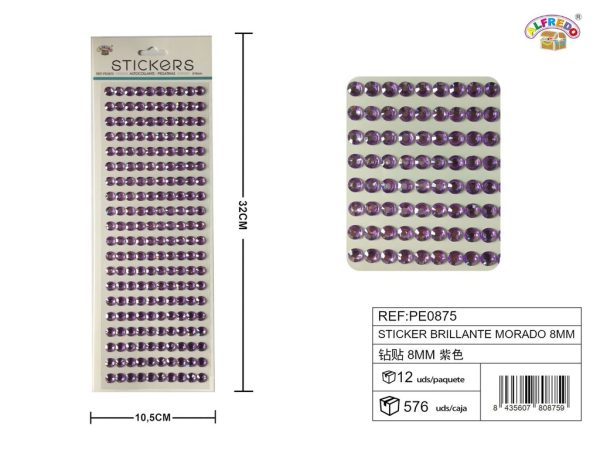 Pegatinas brillantes moradas 8 mm 10,5x32 cm - Adornos decorativos