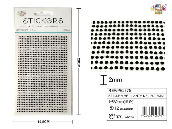 Pegatinas brillantes negras 2 mm, 1020 piezas 10 x 20 cm - Decoración