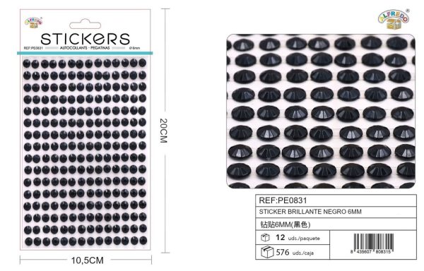 Pegatinas brillantes negras 6 mm 10 x 20 cm - Decoración
