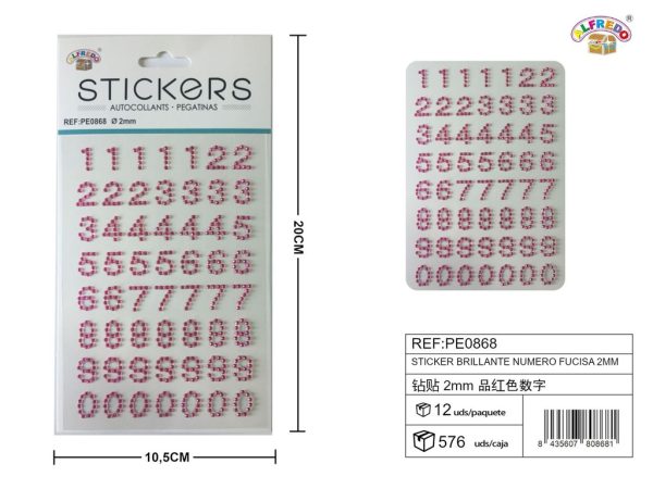 Pegatinas brillantes números fucsias 2 mm 10 x 20 cm - Decoración