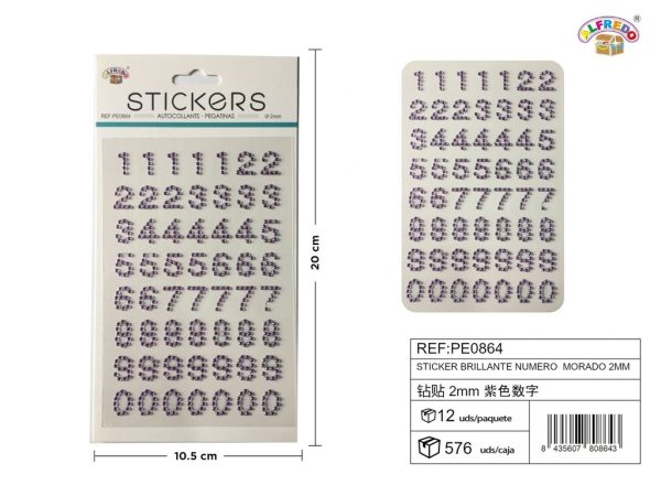 Pegatinas brillantes números morados 2 mm 10 x 20 cm - Decoración