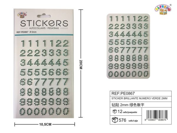 Pegatinas brillantes números verdes 2 mm 10 x 20 cm - Decoración