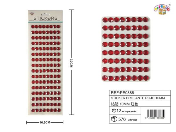 Pegatinas brillantes rojas 10 mm 10,5x32 cm - Adornos decorativos