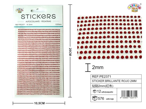 Pegatinas brillantes rojas 2 mm, 1020 piezas 10 x 20 cm - Decoración