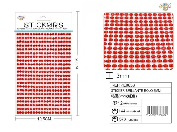Pegatinas brillantes rojas 3 mm, 750 piezas 10 x 20 cm - Decoración