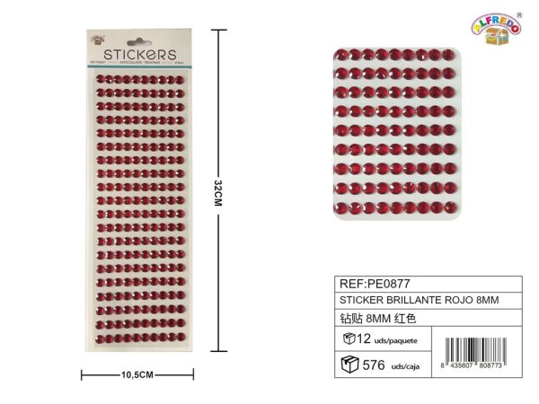 Pegatinas brillantes rojas 8 mm 10,5x32 cm - Adornos decorativos
