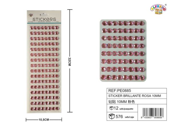 Pegatinas brillantes rosas 10 mm 10,5x32 cm - Adornos decorativos