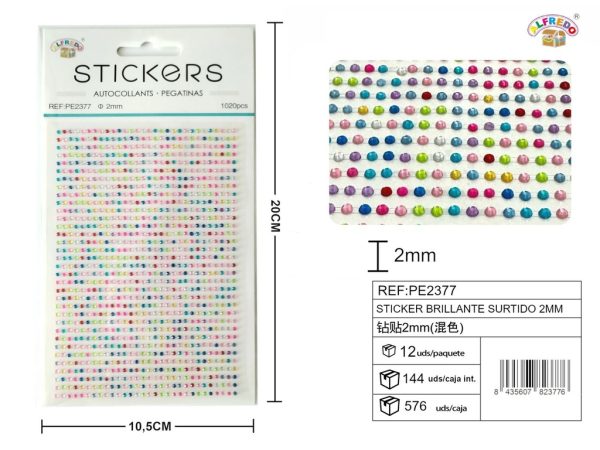 Pegatinas brillantes surtidas 2 mm, 1020 piezas 10 x 20 cm - Decoración