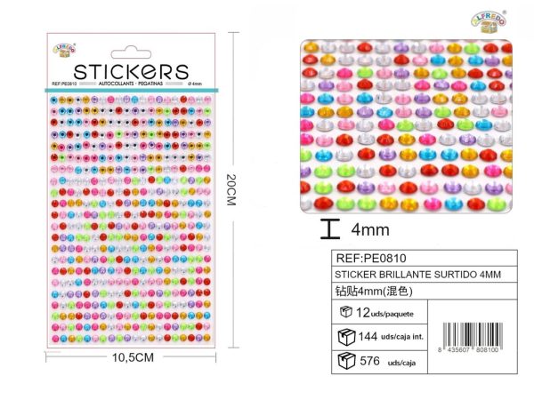 Pegatinas brillantes surtidas 4 mm, 560 piezas 10 x 20 cm - Decoración