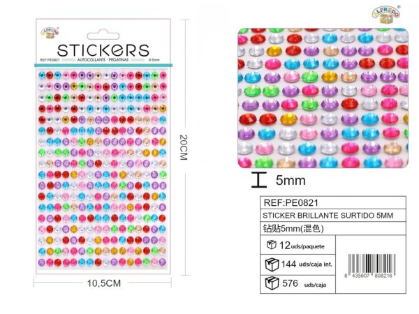 Pegatinas brillantes surtidas 5 mm, 336 piezas 10 x 20 cm - Decoración