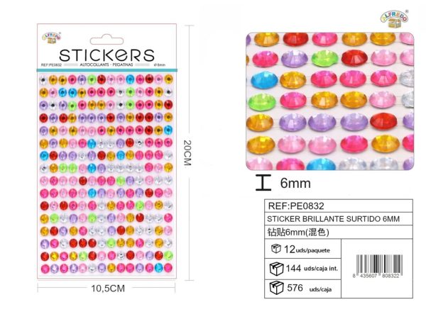 Pegatinas brillantes surtidas 6 mm, 260 piezas 10 x 20 cm - Decoración