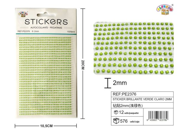 Pegatinas brillantes verde claro 2 mm, 1020 piezas 10 x 20 cm - Decoración