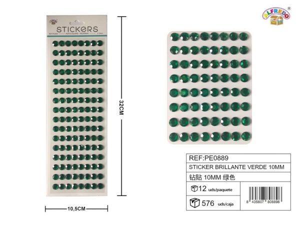 Pegatinas brillantes verdes 10 mm 10,5x32 cm - Adornos decorativos