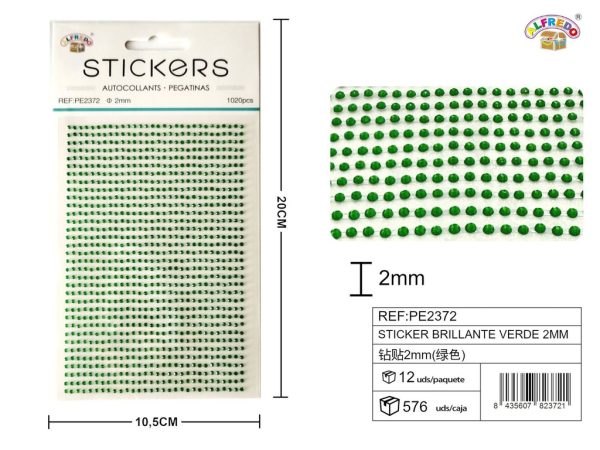 Pegatinas brillantes verdes 2 mm, 1020 piezas 10 x 20 cm - Decoración