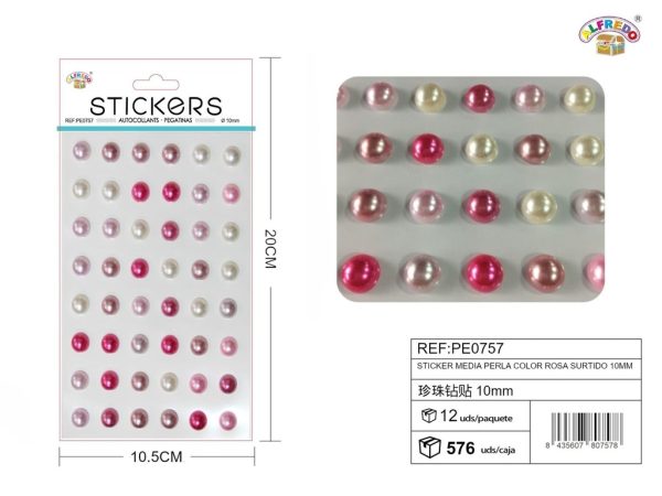 Pegatinas de media perla color rosa surtido 10 mm 10,5x20 cm - Adornos decorativos