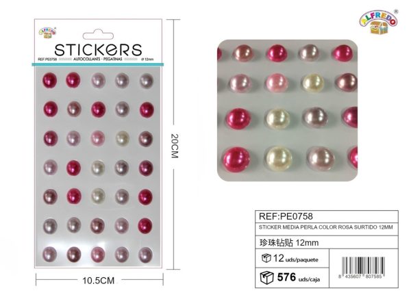Pegatinas de media perla color rosa surtido 12 mm 10,5x20 cm - Adornos decorativos