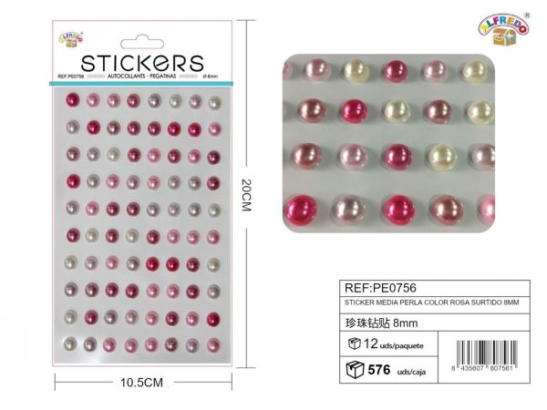 Pegatinas de media perla color rosa surtido 8 mm 10,5x20 cm - Adornos decorativos