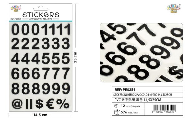 Pegatinas números PVC color negro 14.5x25cm - Material de manualidades