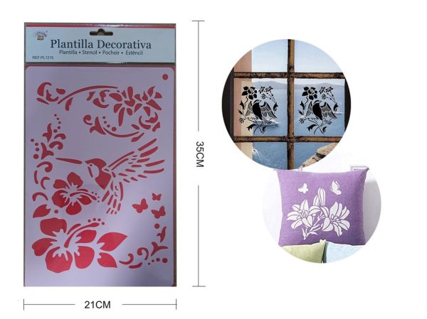Plantilla decorativa "Flor con pájaro" 21x35 cm - Plantillas decorativas