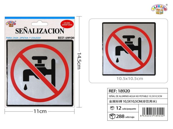 Señal de Aluminio-Agua No Potable 10.5X10.5CM - Placa metálica decorativa