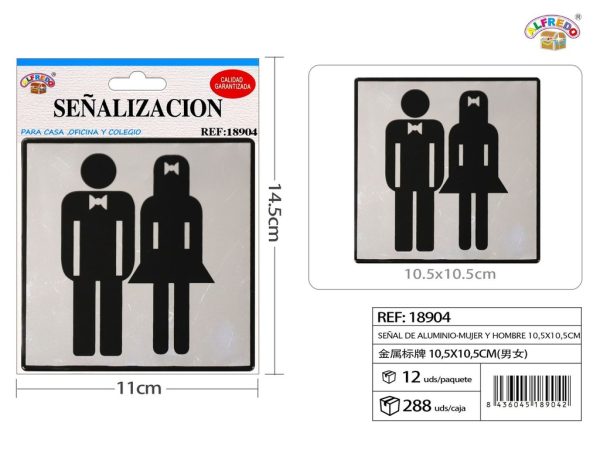 Señal de Aluminio-Mujer y Hombre 10.5X10.5CM - Placa metálica decorativa