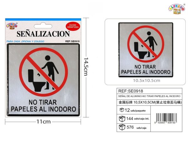 Señal de Aluminio-No Tirar Papeles al Inodoro - Placa metálica decorativa